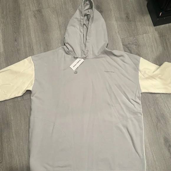 Outdoor Voices Womens Soft Cotton Gray Cream Hoodie Size M Color Block Oversized - Picture 10 of 15